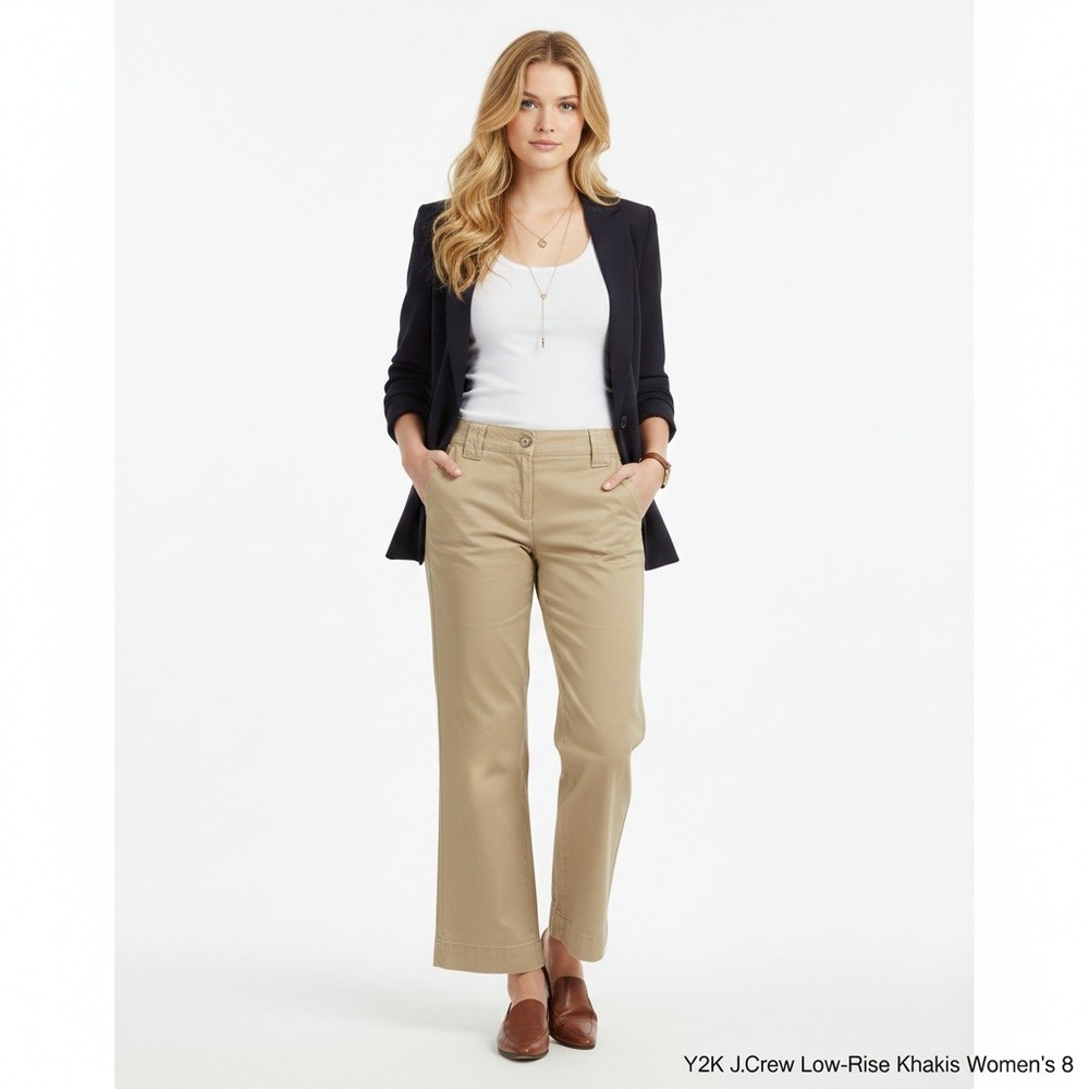 Y2K J Crew Pants Women's Size 6 Low‎ Rise Button Fly Wide Leg Workwear Khakis